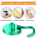 MIKEDE Strong Magnetic Hooks, 110Lbs Heavy Duty Magnetic Hooks for Cruise, Neodymium Earth Magnets with Hooks for Hanging, Super Metal Industrial Magnets for Grill, Storage (Green,10 Pack) by CozyNest Decor