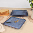 Ceramic Dinner Plates Dish Set, Set of 4, Microwave Oven and Dishwasher Safe, Scratch Resistant, Dinnerware Kitchen Porcelain Serving Dishes Blue, 9 inch Square plate by CozyNest Decor