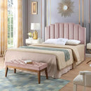 24KF Pink Velvet Tufted Queen Upholstered Headboard, Modern Vertical Channel Design California Queen/Full Headboard with Stepped Silhouette Top Edge, Pink by CozyNest Decor