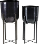 CosmoLiving by Cosmopolitan Metal Indoor Outdoor Planter Dome Large Planter Pot with Removable Stand, Set of 2 Planters 19", 22"H, Black by GreenHaven Gardens