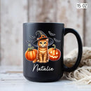 Custom Halloween Orange Tabby Coffee Cup, Personalized Name Orange Tabby with Pumpkins Ceramic Mug, Cat Witch Pumpkin Mug 11oz 15oz, Pet Cat Halloween Black Cup, Gift Idea for Pet Enthusiast by TinyTreasures Baby Boutique