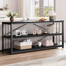 LVB Black Entryway Table, Modern Extra Long Sofa Console Table, Metal Wood Narrow Hallway Table with Storage Shelves, Industrial Skinny Foyer Couch Tables for Living Room Bedroom, Black Oak, 70 Inch by CozyNest Decor