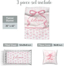 Personalized Baby Girl Crib Bedding Set – Custom Name Pink Bow 3-Piece Nursery Set with Soft Flannel Blanket, Fitted Sheet & Pillowcase – Infant & Toddler Bedding Gift by TinyTreasures Baby Boutique