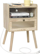 AWASEN Nightstand with Charging Station, Modern Bedside Table with Glass Decorative Drawer, Charging Night Stand Side Tables for Bedroom and Small Space, Rustic White Oak by CozyNest Decor