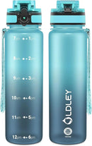 OLDLEY 32 oz Water Bottle, Motivational Water Bottle with Time Marker, Sports Water Bottle With Strap, Leakproof & BPA Free Large Water Bottles for School, Gym, Travel, Outdoor, Tritan,Blue&Gray by CozyNest Decor