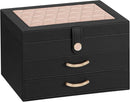 Black Jewelry Box Organizer: Home Decor for Women - 2-Drawer Holder for Valentine’s Day Birthday Christmas Black Pink by TinyTreasures Baby Boutique