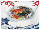 Houselerax Koi Fish Tapestry, Japanese Style Yin Yang Big Wave Cherry Blossoms Tapestries Wall Hanging for Bedroom Living Room Office Decor 60"x40" by CozyNest Decor