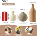 Vase Set of 3 | Ceramic Neutral Vases Home Decor | Rustic Flower Pottery Vases Modern Farmhouse Vase for Table Entryway Mantel Centerpiece Bookshelf Living Room Bathroom Bedroom -Brown Large by GreenHaven Gardens