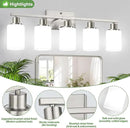 5-Light Brushed Nickel Bathroom Vanity Light with Milky White Frosted Glass Shades, Modern Bathroom Light Fixtures, Up/Down Reversible Lighting for Mirror, Bedroom, Kitchen, Living Room, Hallway by CozyNest Decor
