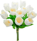 Mandy's Artificial Tulips 12 Stems White Partially Open PU Faux Flowers for Wedding Home Decor 13.5 Inch by CozyNest Decor