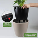 Dexceder 13x12 Self Watering Planter with Wheels Indoor Outdoor, Inner Pot Design, Thickened Large Floor Standing Flower Plant Pot with Water Level Indicator (Taupe Matte) by GreenHaven Gardens