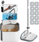 Upgraded Spin Mop and Bucket Self-Standing Mop Bucket Separate Dirty and Clean Water System Self Wringing 360° Rotating Clean Mop and Bucket Set (Light Gray, 10Pads Mop and Bucket Set) by CozyNest Decor