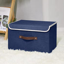 ANMINY Storage Bin with Lid Storage Boxes with PU Leather Handles PP Plastic Board Decorative Foldable Lidded Cotton Linen Fabric Home Cubes Baskets Closet Organizer Container - Blue, Large Size by TinyTreasures Baby Boutique