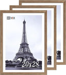 VCK 20x28 Picture Frame 3 Pack - Brown Walnut, Natural Textured Solid Wood Picture Poster Frame, Wall Gallery Frame by CozyNest Decor