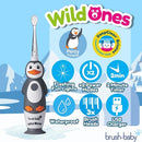 brush-baby WildOnes Kids Electric Rechargeable Toothbrush Penguin, 1 Handle, 3 Brush Heads, USB Charging Cable, for Ages 0-10 (Penguin) by TinyTreasures Baby Boutique