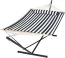 SUNCREAT Two Person Hammock with 12ft Stand Included, Max 475lbs Capacity, Heavy Duty Free Standing Hammock, Black Stripes by GreenHaven Gardens