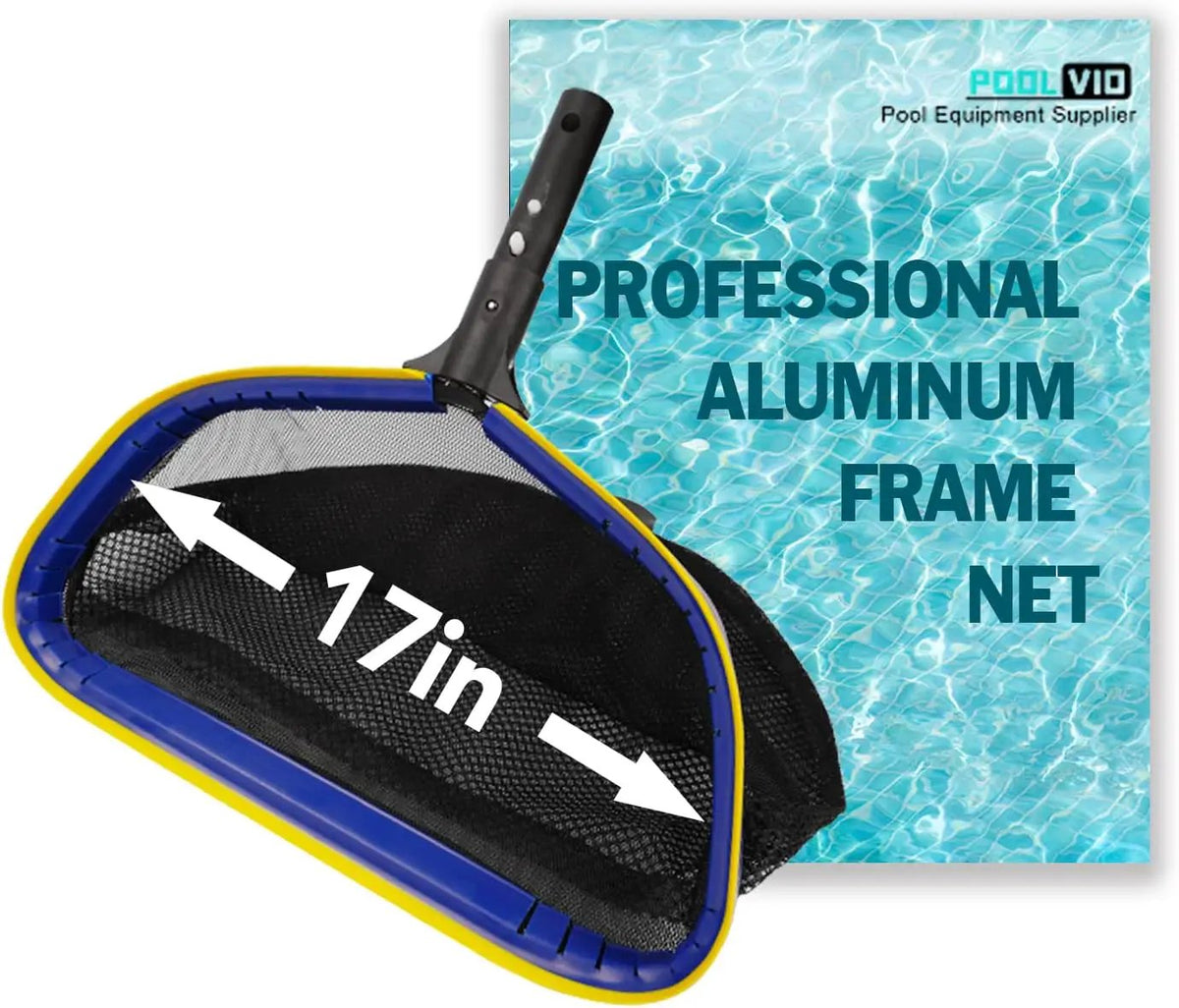 Poolvio Pool Deep Skimmer Net with 3ft - 10ft 1.0mm Thick Adjustable Aluminum Pole & Fine Mesh Bag Leaf Skimmer Rake Net for Above Ground & Inground Swimming Pools, Removes All Debris, photo 6 of 6