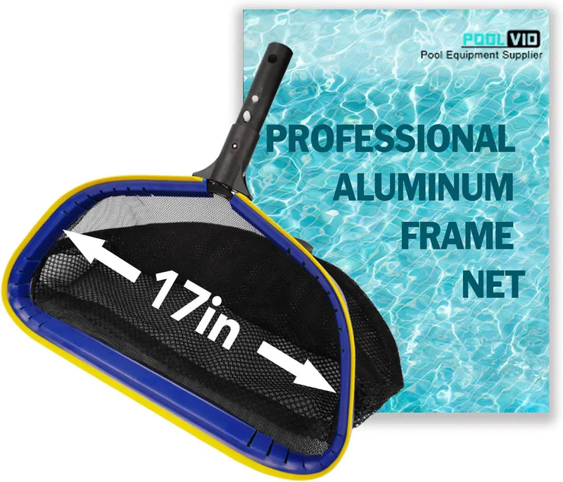 Poolvio Pool Deep Skimmer Net with 3ft - 10ft 1.0mm Thick Adjustable Aluminum Pole & Fine Mesh Bag Leaf Skimmer Rake Net for Above Ground & Inground Swimming Pools, Removes All Debris, photo 6 of 6
