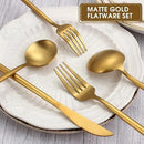 Matte Gold Silverware Set, 20-Piece Stainless Steel Flatware, Tableware Cutlery Service for 4, Satin Finish Utensils, Knife Fork Spoon for Home and Restaurant, Dishwasher Safe by CozyNest Decor