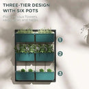 Outsunny 3-Tier Wall Planter with 6 Pots for Indoor and Outdoor Use, Hanging Plant Holder, Self Draining Wall Mounted Planter for Vegetables, Flowers, Herbs, Green by CozyNest Decor