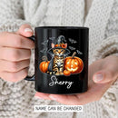 Personalized Name Bengal Wearing Witch Hat Coffee Mug, Custom Bengal Halloween Ceramic Cup, Spooky Cat Pumpkins Mug 11oz 15oz, Pet Halloween Black Cup, Gift for Cat Dad Mom Family Friend by TinyTreasures Baby Boutique