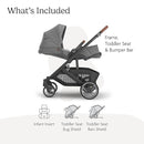 UPPAbaby Cruz V3 Stroller - from Birth + Car Seat Compatible - Full-Size, Reversible Seat - Infant Insert, Bug and Rain Shields Included - Greyson (Charcoal Mélange/Carbon Frame/Saddle Leather) by TinyTreasures Baby Boutique
