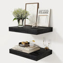 12 Inch Deep Black Floating Shelves, 16 x 12 Floating Shelf for Books, Rustic Wood Deep Wall Shelves for Home Storage & Display, 2" Thicked Shelves for Kitchen, Living Room, Bedroom, 2 Pack by CozyNest Decor