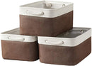 Large Storage Baskets for Shelves, Fabric Baskets for Organizing, Collapsible Storage Bins for Closet, Nursery, Clothes, Home & Office [3-Pack, White&Brown] by TinyTreasures Baby Boutique