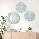 Beach Mirror Wall Decor for Living Room, 3PCS Natural Mother of Pearl Coastal Wall Art Bedroom Bathroom Decoration, Handmade Ocean Round Wall Hanging Sculptures for Home Office Holiday Hotel by CozyNest Decor