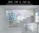 WFBHUA-Blue Floral Wallpaper Mural Modern Peony Flower Wallpaper Large 3D Art Living Room Bedroom Bathroom Wall Mural Decor (Not Peel and Stick) by CozyNest Decor