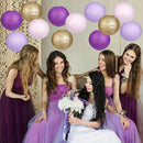 Paper Lanterns Purple Gold Round Hanging Chinese Lanterns for Birthday Baby Shower Bachelorette Party Decorations Pack of 12 by CozyNest Decor