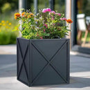 SUNNYPARK Large Metal Planter Box 17”x 17”x 18”, Square Modern Grey Metal Planter Box Heavy Duty with Drainage Holes for Outdoor Garden Patio by CozyNest Decor