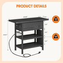 End Table with Charging Station, Flip Top Nightstand with USB Ports and Outlets,Couch Side Table with Fabric Bag and Hooks, Bedside Table for Space Saving, Living Room, Bedroom (Black) by CozyNest Decor