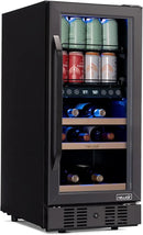 Newair 15" Wine and Beverage Refrigerator 9 Bottle and 48 Can Capacity, Beverage Cooler in Stainless Steel, Built-in or Freestanding Dual Zone Drink Fridge with Triple-Pane Glass Door by CozyNest Decor
