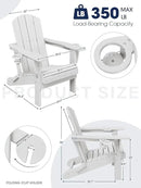 KINGYES Folding Adirondack Chair with Dual Cup Holders - HDPE All-Weather Outdoor Chairs, Wood-Like Patio Chair for Backyard, Camping, Pool & Fire Pit, White by GreenHaven Gardens