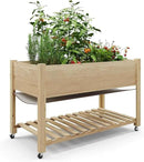 Raised Garden Bed with Legs and Wheels, Wooden Raised Planter Box with Storage Shelf, Protective Liner, Mobile Elevated Wood Planter for Backyard, Patio, Balcony Natural, 48"×24"×30" by GreenHaven Gardens