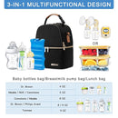 Breastmilk Cooler Bag with Ice Pack Fits 6 Baby Bottles up to 9 Ounce, Breast Milk Pump Cooler Bag with Shoulder Strap for Nursing Mom Daycare, Work, Travel- Black by TinyTreasures Baby Boutique