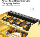 CCCEI Modular Power Tool Organizer Wall Mount with Charging Station. Garage 4 Drill Storage Shelf with Hooks, Drill Bit Heavy Duty Rack, Gold Tool Battery Holder Built in 8 Outlet Power Strip. by GreenHaven Gardens