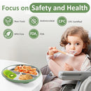 Stainless Steel Toddler Plate with Suction, 9” Divided Plates with Removable Silicone Sleeves for Baby, Non Toxic & BPA Free | Non Slip | Unbreakable Kids Snack Dishes Set of 2, Green & Purple by TinyTreasures Baby Boutique