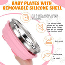 Nuogo 2 Pcs Stainless Steel Baby Suction Plates with Removable Silicone Shell 2-in-1 Metal Toddler Bowl Divided for Picky Eaters Kids Feeding Led Weaning Supplies, Dishwasher Safe (Purple,Pink) by TinyTreasures Baby Boutique