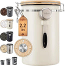 Veken Coffee Canister, 39OZ Large, Airtight Stainless Steel Food Storage Container for 2.2lbs Coffee Beans, Ground, Sugar, Tea, Flour, Rice, Cereal, Cookies Jars, Bar Accessories & Gifts, Cream by CozyNest Decor