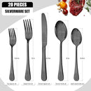 20 Pcs Black Silverware Set for 4 with Classical Flower Embossed Design, Food Grade Stainless Steel Flatware Set, Eating Utensils Sets Include Fork/Knife/Spoon, Cutlery Set, Dishwasher Safe by CozyNest Decor