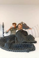 Nuzzie Chunky Knit Weighted Blanket - Breathable, Cooling, Hand Made Knit Throw Blanket for Sleep - Machine Washable, Stylish Decor Design (Charcoal, Queen | 28lbs | 80"x80") by CozyNest Decor
