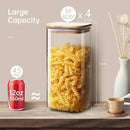 Square Glass Jars with Bamboo Lids 53 FL OZ [Set of 4], Glass Canisters with Airtight Lid, Glass Food Storage Containers for Pasta, Cereal, Coffee, Flour, Sugar, Best for Kitchen & Pantry by CozyNest Decor