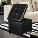 Adeco Storage Ottoman Foot Rest Stool, Leather Ottoman Footstool with Wood Legs and Hinged Lid, 18" Small Foot Stool Bench for Living Room, Bedroom, Black by CozyNest Decor