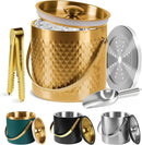 Ice Bucket, Gold Ice Bucket 3L with Silicone Sealing Ring Double-Wall Vacuum Insulation Champagne Buckets with Filter Layer Ice Tongs Ice Scoop (Gold, 3 L) by CozyNest Decor