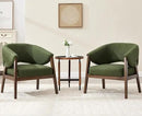 Mid-Century Modern Accent Chairs Set of 2, Comfy Barrel Armchairs with Wide Seat, Upholstered Lounge Chairs with Walnut Wood Legs for Living Room/Bedroom/Reading Corner, Linen Fabric, Deep Green by CozyNest Decor