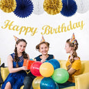 Navy-Blue Gold Birthday Party-Decorations Paper-Flowers - 14pcs Happy Banner Royal Lanterns Tissue Pom Poms,Men Streamers Garland Fans Honeycomb,Teen Boys Male Kids Hanging Supplies Decor Hugfond by CozyNest Decor