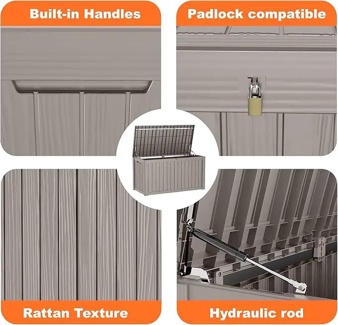 150 Gallon Resin Deck Box, Lockable Patio Outdoor Storage Box for Furniture, Garden Tools and Tools Storage, Waterproof Outside Storage Boxes - Grey, photo 5 of 7
