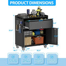 Metal Garage Storage Cabinet with Wheels and Pegboard, 35.4" H Lockable Tool Storage Cabinet with One Drawer, Adjustable Shelf and 4 Hooks for Garage, Warehouse, Black by GreenHaven Gardens